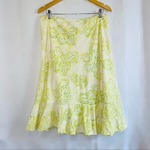Eddie Bauer Floral Silk Cotton Blend Midi Flare Skirt Size 12